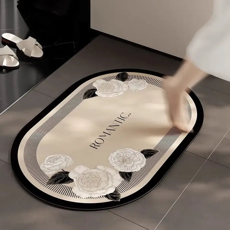 卫生间家用浴室吸水防滑垫门口硅藻泥防滑速干脚垫子简约玫瑰地垫