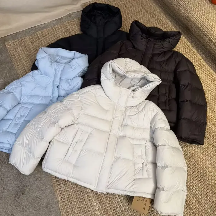 85681-保暖90鹅绒纯色连帽羽绒服学院风冬季短款女装韩版