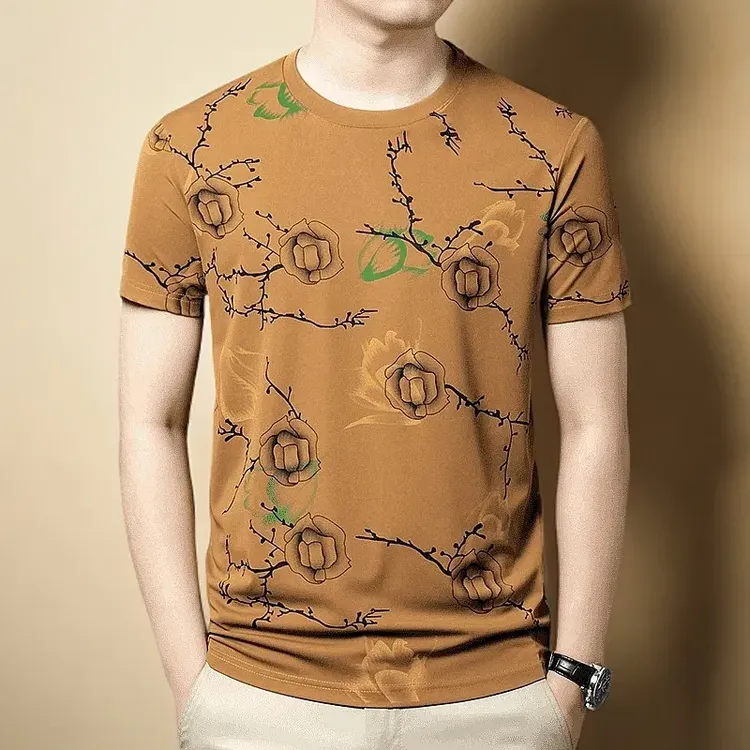 【专柜品质】男士秋季新款印花恤休闲冰感衣服百搭短袖上衣半袖薄款