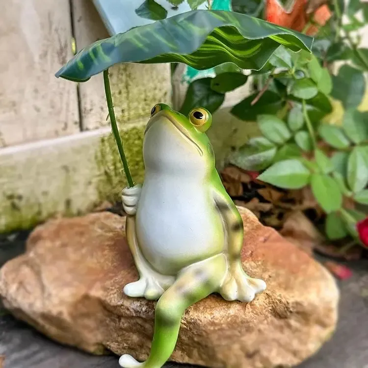 【吖比】撑伞乘凉青蛙阳台庭院花园鱼缸造景装饰摆件仿真动物摆设