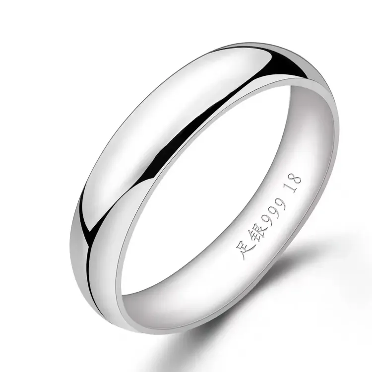 足银戒指 足银999卜光面闭口圈戒指光面单身闭口女情侣时尚素圈