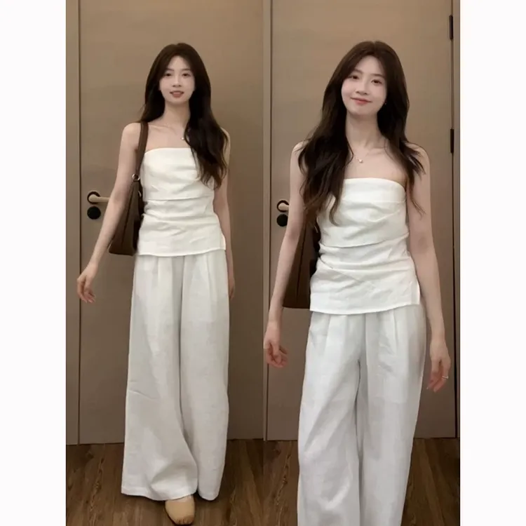 法式别致设计感辣妹无肩带抹胸背心女夏季白色高级感上衣