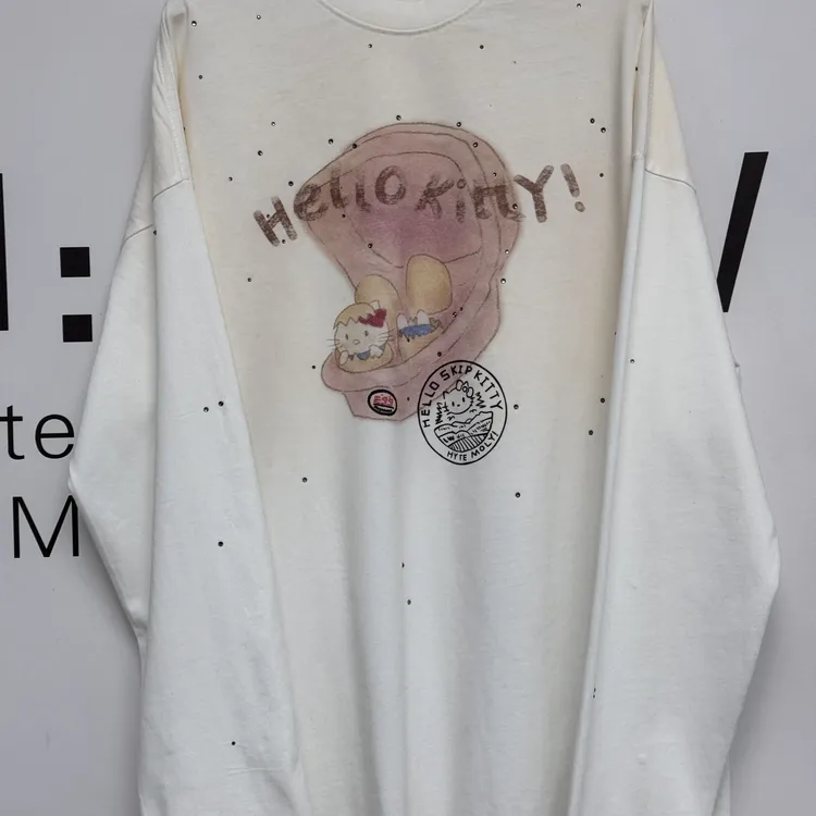 棉麻材质水钻镜面同款宽松长袖T恤