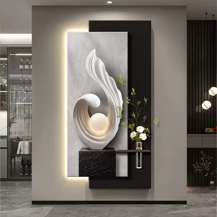 《风生水起》现代轻奢正对门入户玄关装饰画走廊尽头立体砂岩叠加画