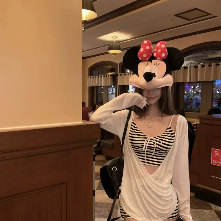 「条纹迷夏」纯欲风性感修身显瘦条纹分体比基尼女温泉度假罩衫