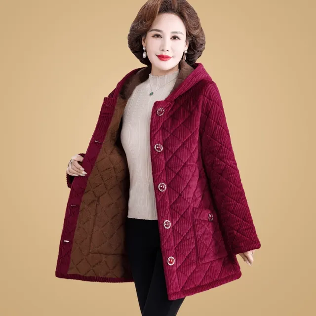 妈妈冬天加绒加厚棉服中老年女装中长款宽松大码棉袄洋气罩衣外套