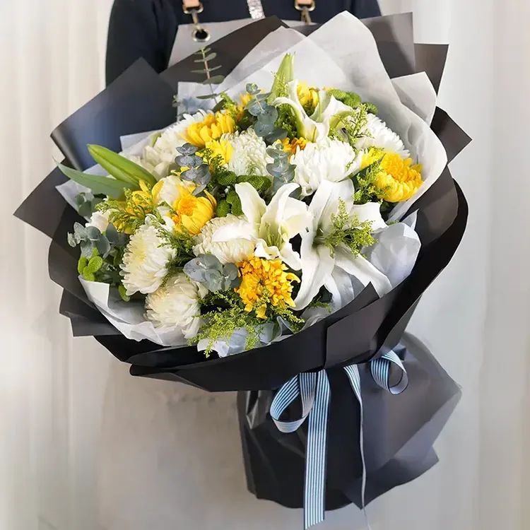 清明节花束黄白菊花鲜花订购小时达的同城配送花上门附近花店直送