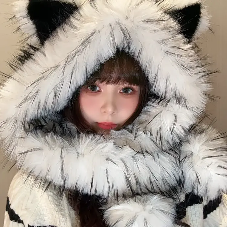 “美美帽业”狐狸帽子围巾一体女无檐帽子时尚冬季