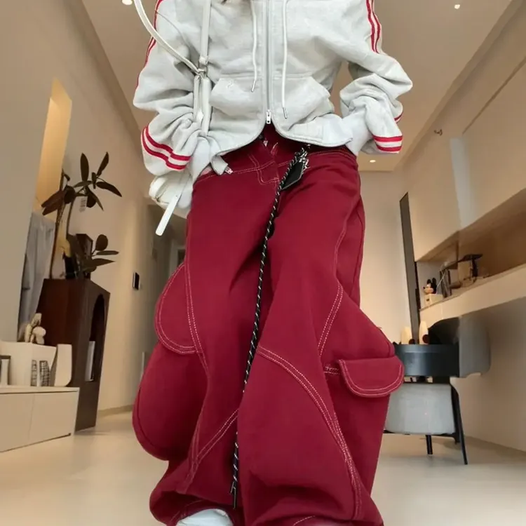 美式复古阔腿牛仔裤男女新款ins潮流显瘦百搭垂坠感高腰直筒工装