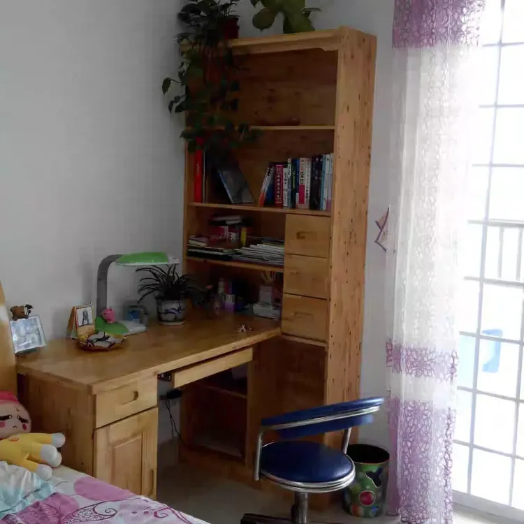 柏木家具高档全实木转角书桌带书柜连体书桌柜学生学习写字桌家用