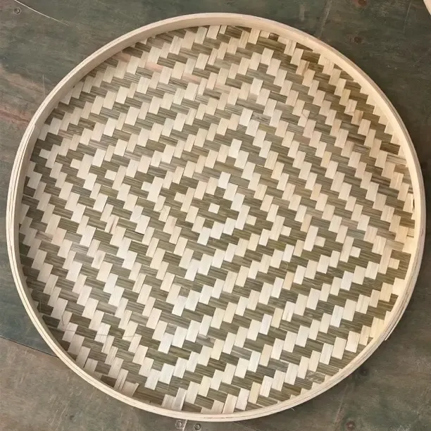 手工竹编花纹版60厘米圆形装饰家用晾晒干货茶叶食品竹编簸箕