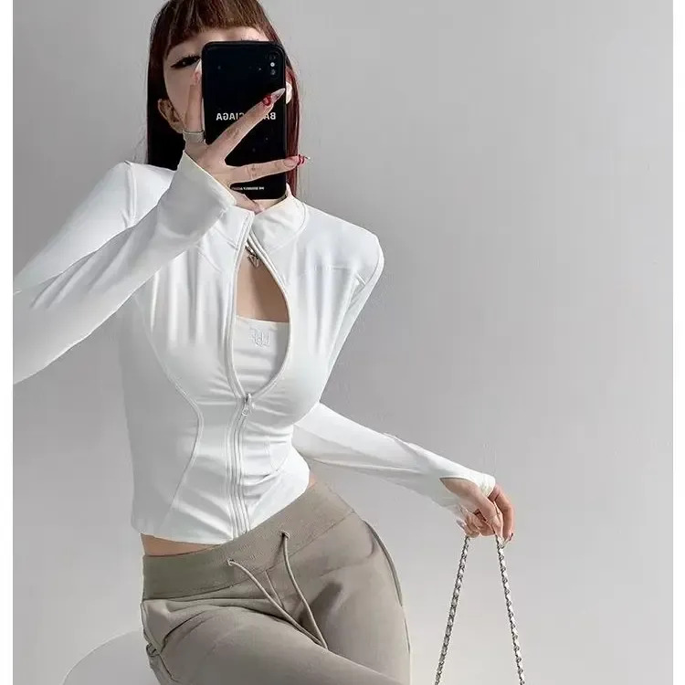 冰丝防晒衣女收腰速干健身衣夏季薄款修身防晒瑜伽服外套运动上衣