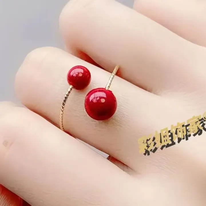 纯铜戒指 含辰砂可调节朱砂女本命年小众设计大气指环轻奢百搭