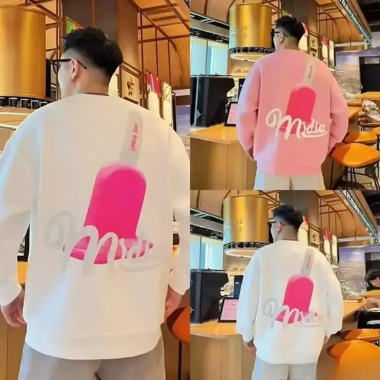 秋冬2025美式休闲百搭潮流时尚印花宽松新长袖男圆领卫衣上衣情侣