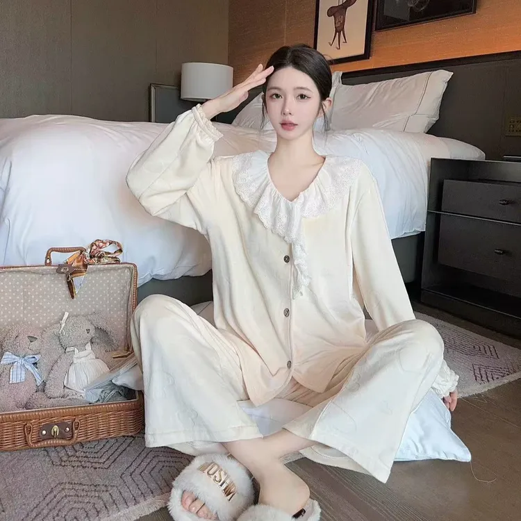 【虞美人】超柔海岛绒花卉家居服秋冬女士宽松长袖保暖套装