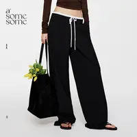 【宋祖儿同款】asomesome美式撞色拼接双腰头阔腿裤女西裤阔腿裤