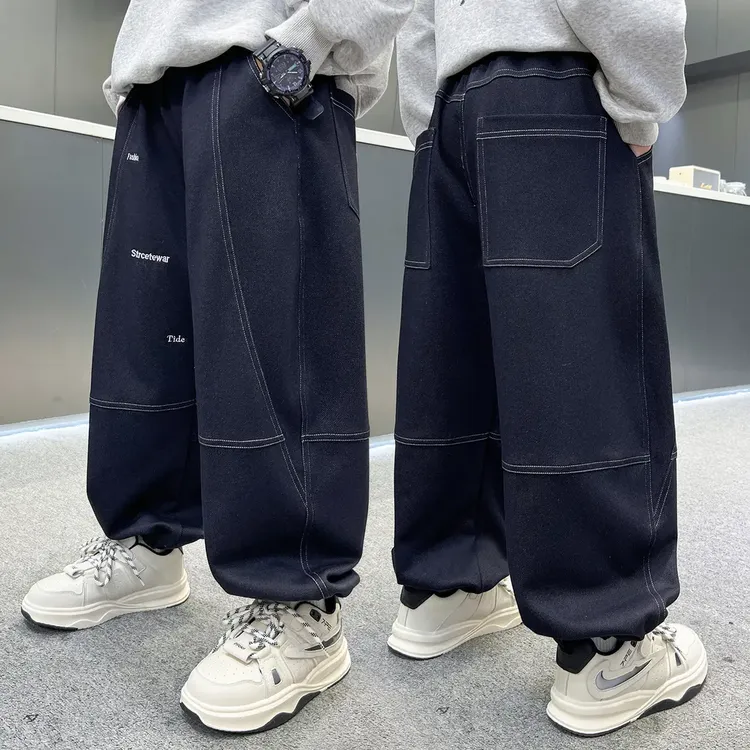 男童春秋款洋气束牛仔裤2025新款初中生韩版休闲宽松裤子男孩潮