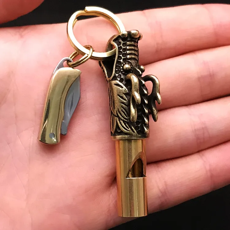 热销黄铜龙口哨可吹响个性钥匙扣挂件口哨户外求生用品钥匙扣