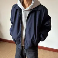 蓝色哈灵顿美式显白藏青色翻领飞行夹克cleanfit百搭外套-jk03