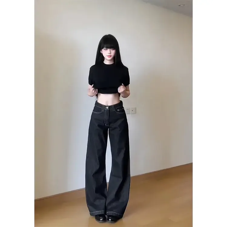 原牛弯刀牛仔裤男夏季a字版型裤子美式直筒阔腿裤宽松显瘦微喇裤
