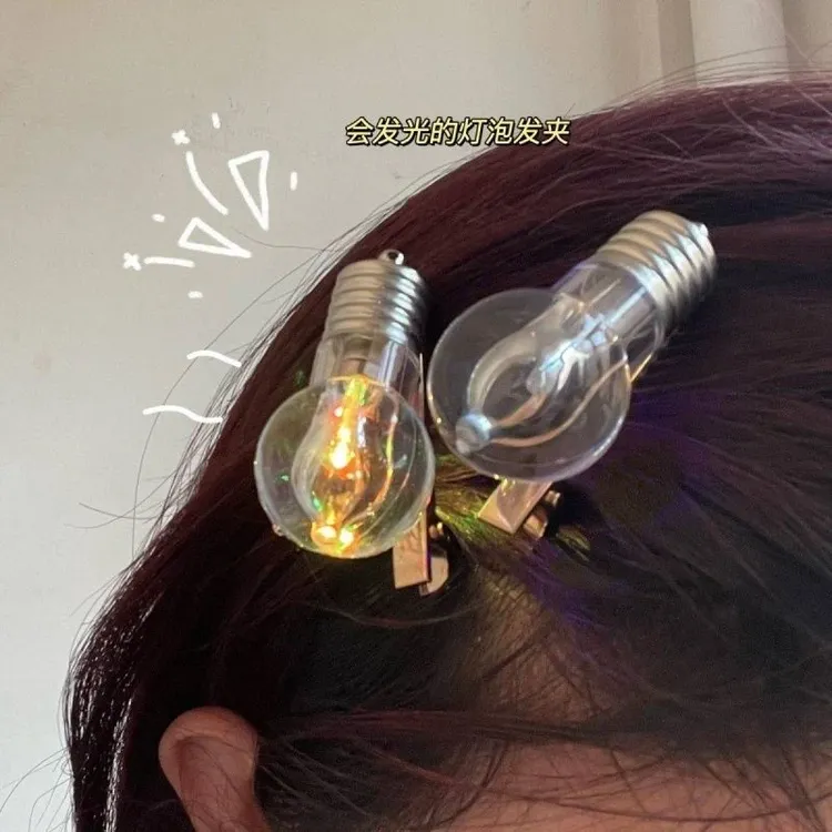 会发光的灯泡发夹女个性道具鸭嘴夹侧边发夹旅行发卡