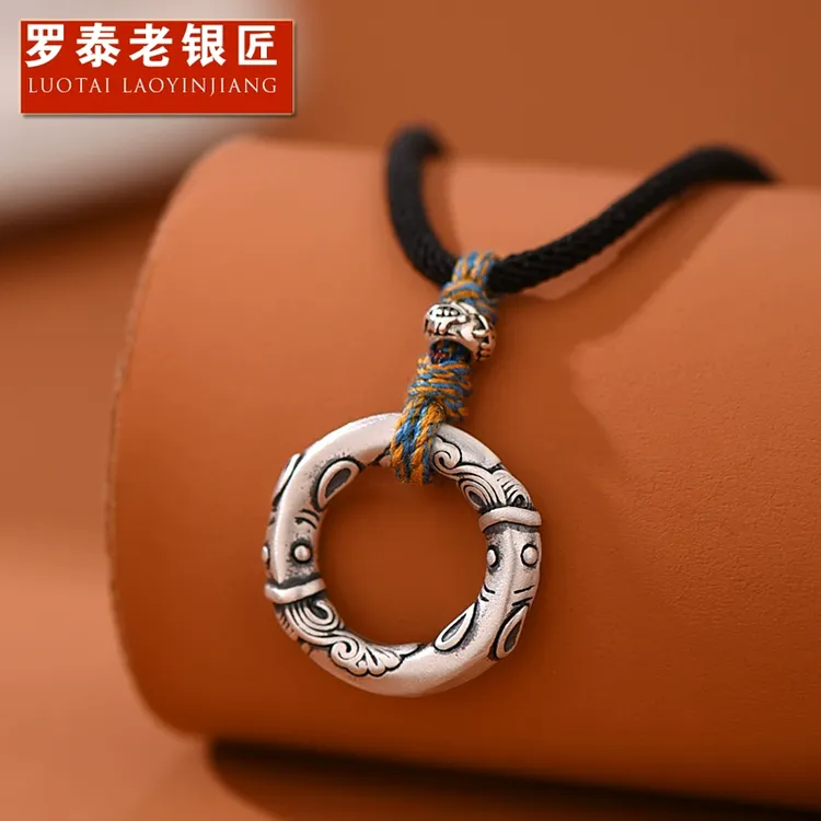 罗泰老银匠 吊坠足银 990纯银锦鲤平安扣吊坠男女款上岸挂绳配饰