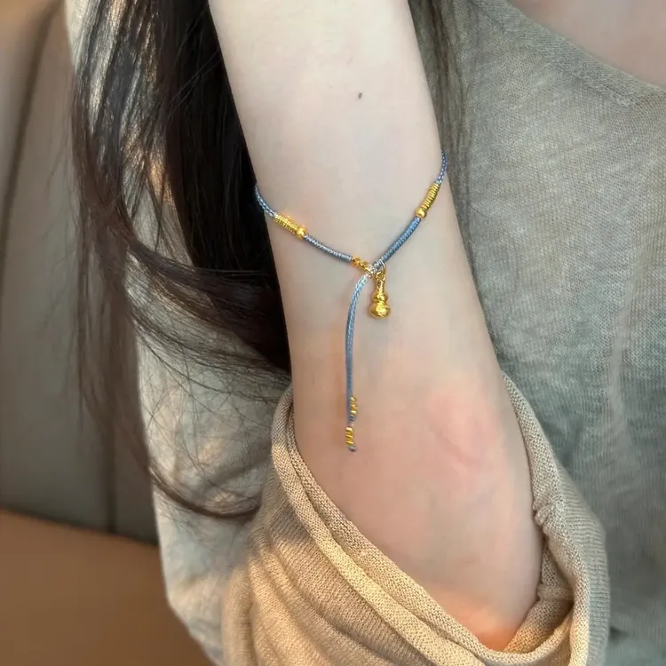 铜合金布艺手链 「海盐蓝」海蓝葫芦小滴溜编绳手链小清新显白手绳