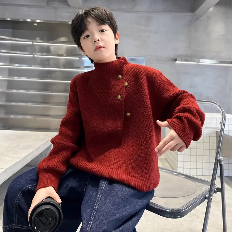 男童秋冬款毛衣2025新款中大童冬装男孩冬季儿童半高领毛线上衣潮