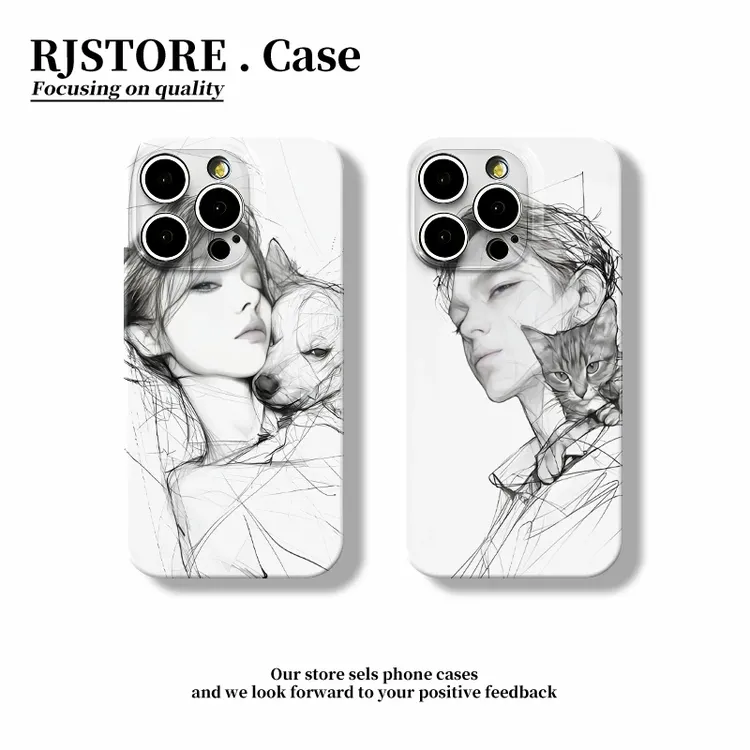 图洛思素描小狗女孩适用iphone16菲林硬手机壳华为vivo小米15oppo