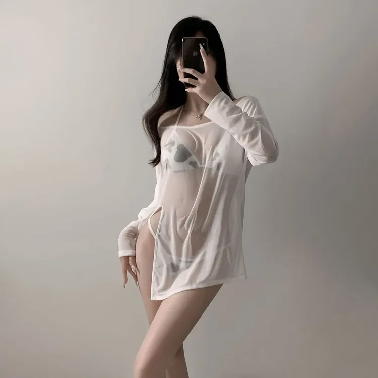 2025少女透明罩衫长袖比基尼内搭海边拍照睡裙性感纯欲风约会战衣