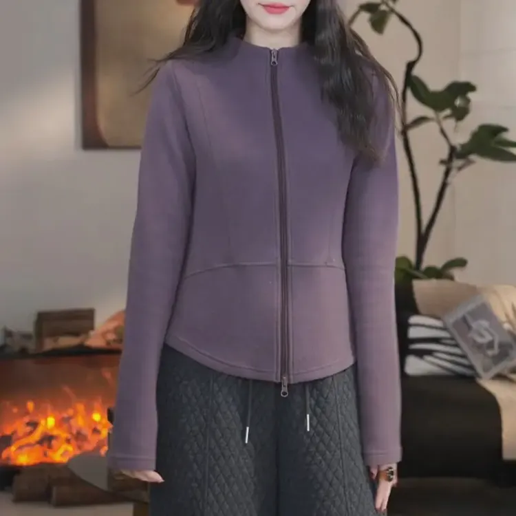 香朵儿【小蛮腰】立领修身长袖卫衣外套女秋冬新款休闲显瘦开衫上衣