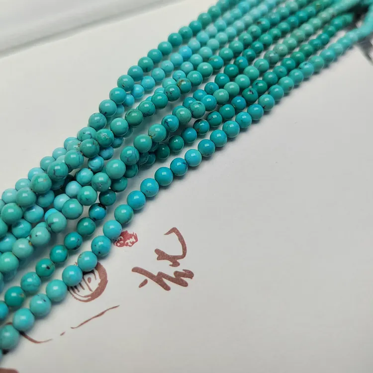 原矿绿松石小米珠配珠Diy项链手链隔珠直径卡3.8mm一条50颗