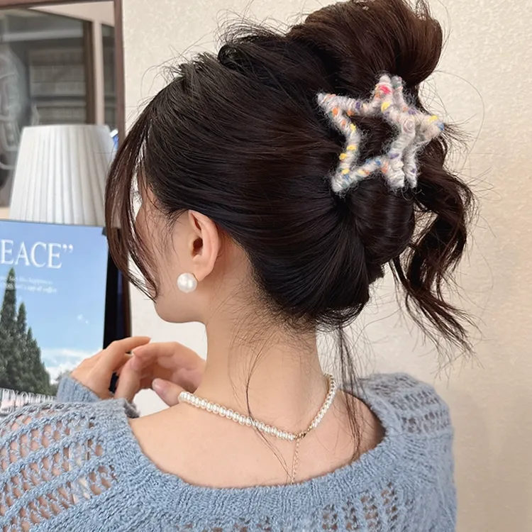 毛线发量简约甜妹气质五星鲨鱼夹少女发饰精致后脑勺时尚新款百搭