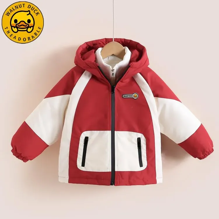 小鸭黄小童洋气三合一冲锋衣羽绒服可拆卸儿童红色外套拜新年冬装