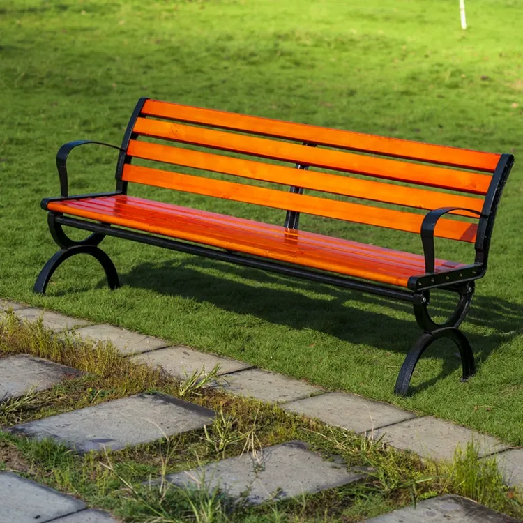 户外休闲实木椅子公园长椅园林庭院凳铁艺铸铝长条椅塑木公共座椅