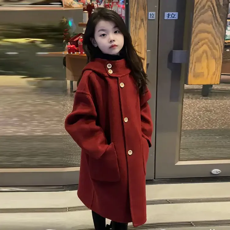 女童双面穿中长款秋冬韩版毛呢洋气呢子外套秋冬装2025年新款大衣