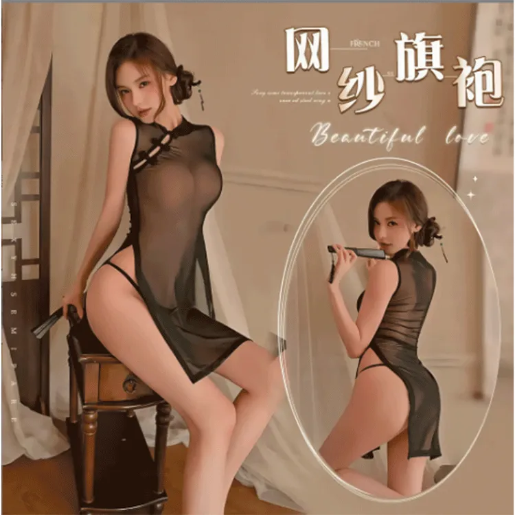 妃妃【网纱旗袍】复古性感火辣修身显瘦纯欲风薄款法式露背网红C20