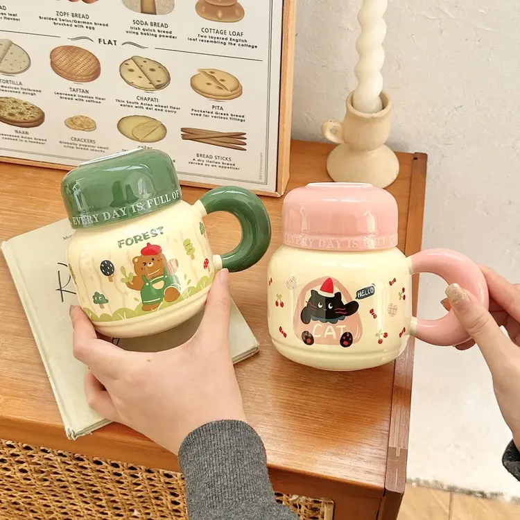 奶fufu马克杯带盖可爱陶瓷杯子女生情侣款水杯咖啡早餐杯儿童C139