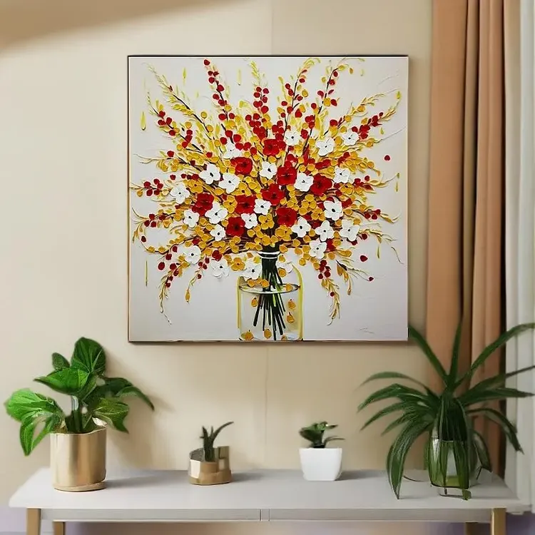 五谷丰登︱手工油画大花朵轻奢简美高级感法式温馨餐厅画装饰60*80