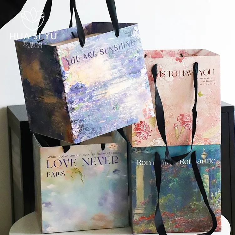 熙梦花园油画风手提袋鲜花束礼物礼品高级感礼盒花艺diy包装袋