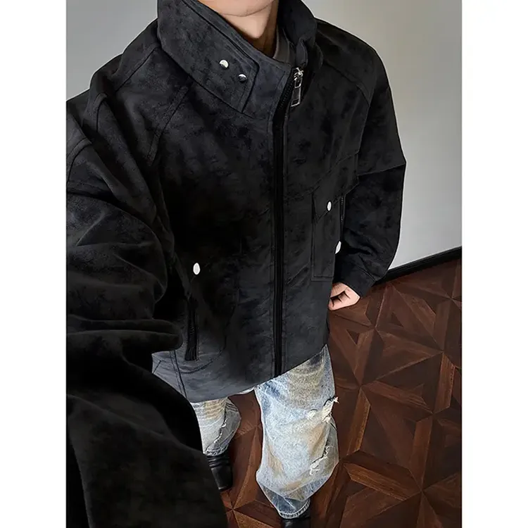 美式立领pu皮飞行员夹克男春秋cleanfit重磅棒球服潮流显肩宽外套