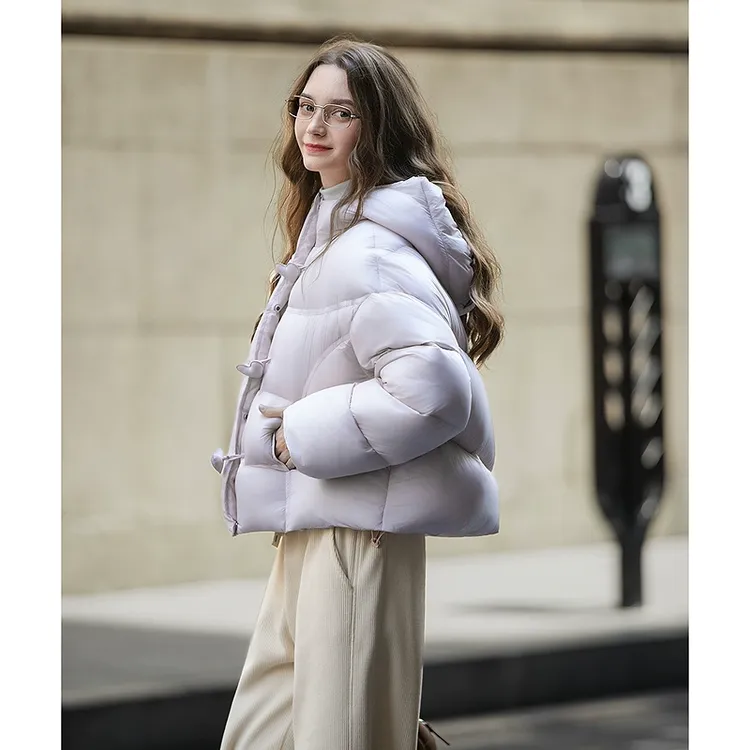 D1331  唐狮秋冬短款羽绒服女高蓬连帽90鸭绒宽松休闲小个子韩系