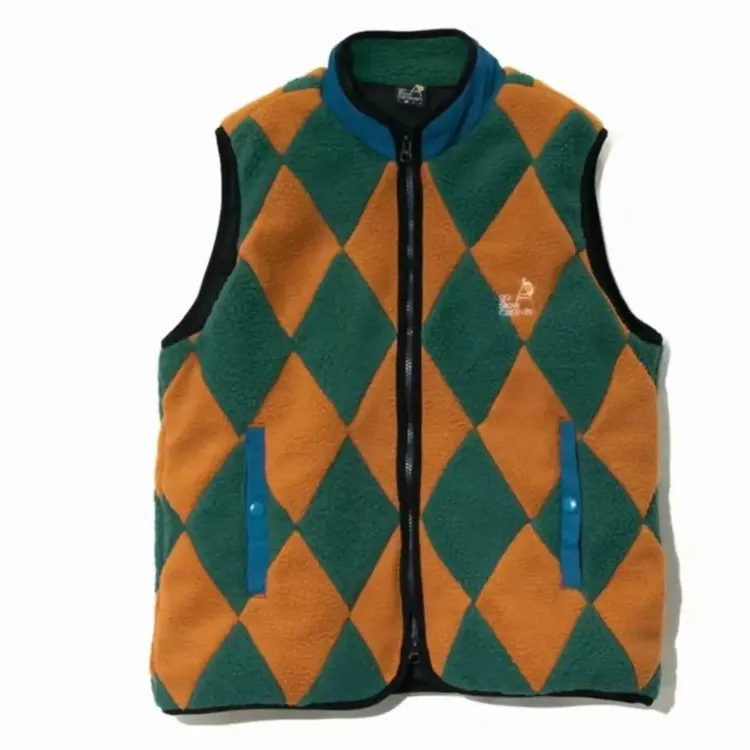 日本25款 go slow caravan 复古拼色 菱形格纹 摇粒绒拉链马甲