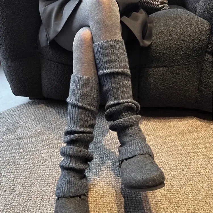 秋冬袜套百搭保暖竖纹显瘦显腿直堆堆腿套女复古灰色