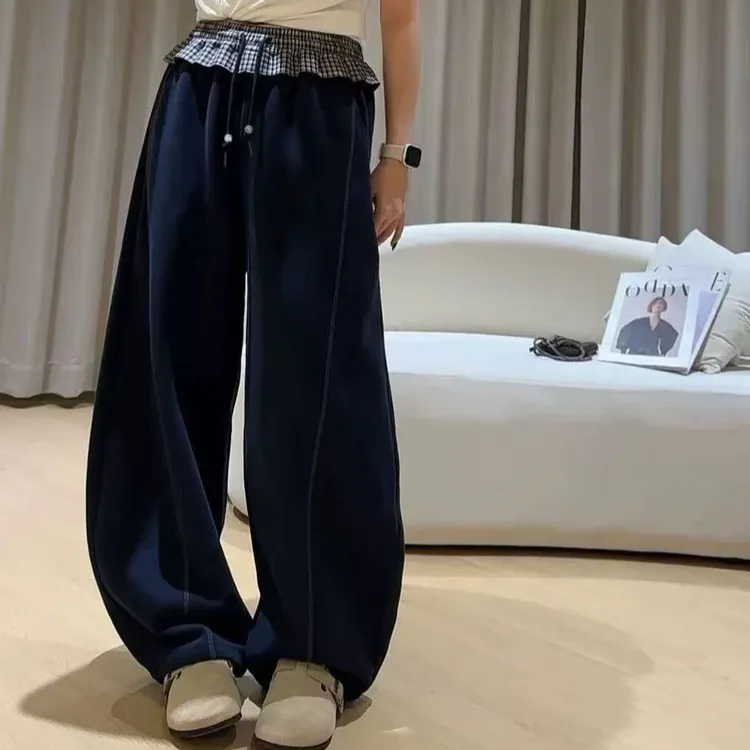 女童秋装韩版运动裤子2025秋季新款中大儿童短格纹屁帘休闲卫裤潮