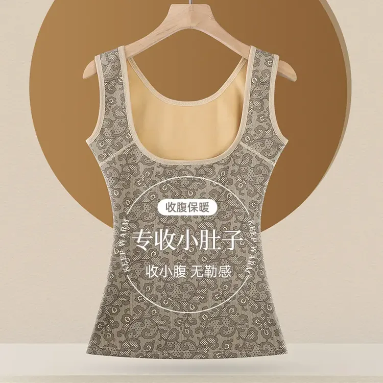 托胸背心女士时尚加绒马束腰豹纹塑形美加厚新款秋冬