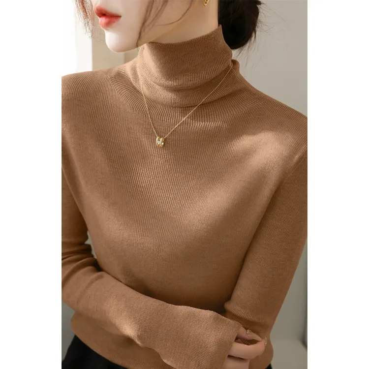 时尚堆堆领秋季厚款长袖打底衫毛衣简约高级感气质显瘦上衣女内搭