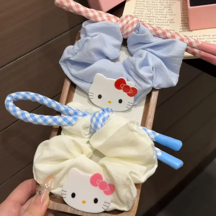 卡通猫蝴蝶结大肠发圈日系温柔甜美丸子头低马尾扎发头绳皮筋发饰