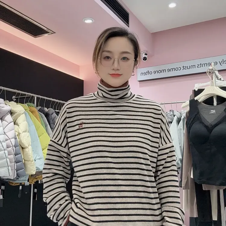 打底衫高领条纹显瘦长袖冬季