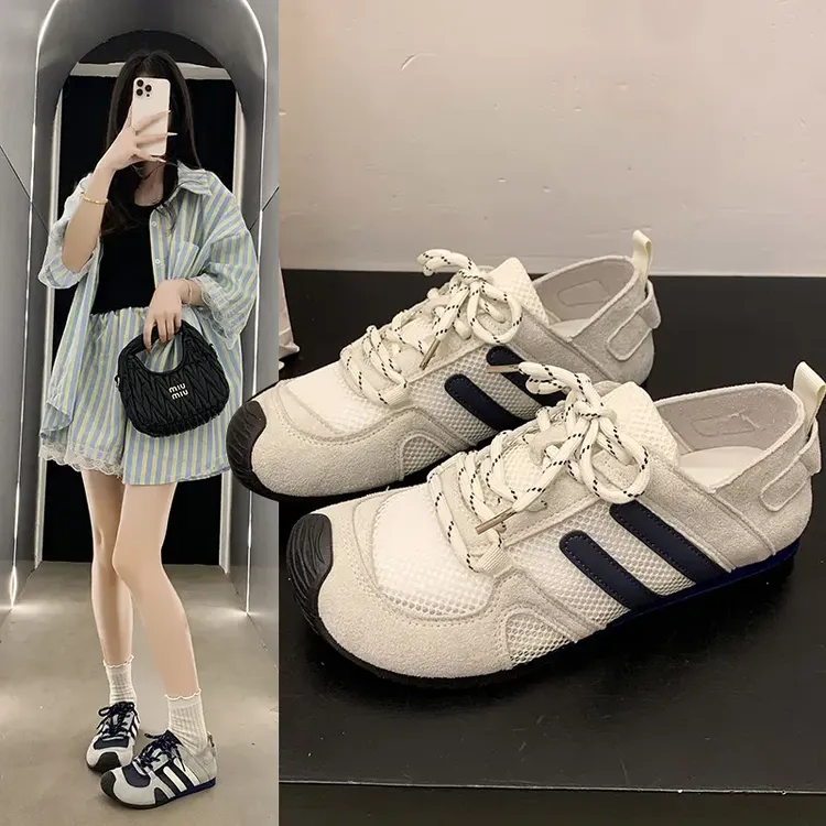 复古德训鞋女2025新款夏季网面透气轻便拼色运动百搭运动休闲鞋